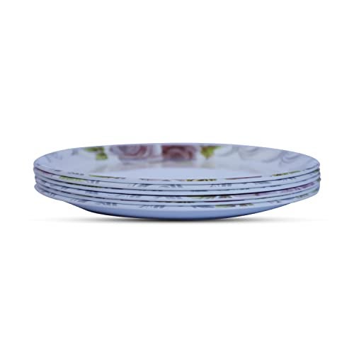 DRIZLING Melamine Unbreakable Lightweight Round Full Size Floral Printed Dinner Plates (White, 10 Inch) Set of 6 - Image 3