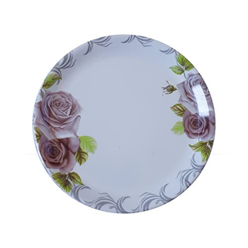DRIZLING Melamine Unbreakable Lightweight Round Full Size Floral Printed Dinner Plates (White, 10 Inch) Set of 6 - Image 2