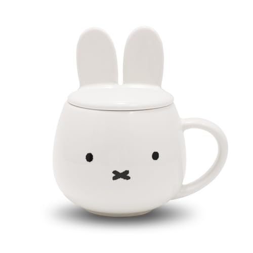 COTONOHA Japanese Ceramic Mug with Lid, 9.1 fl oz (270 ml), Cute Bunny Design, Dishwasher & Microwave Safe, Heat Retention Coffee Cup - Image 1