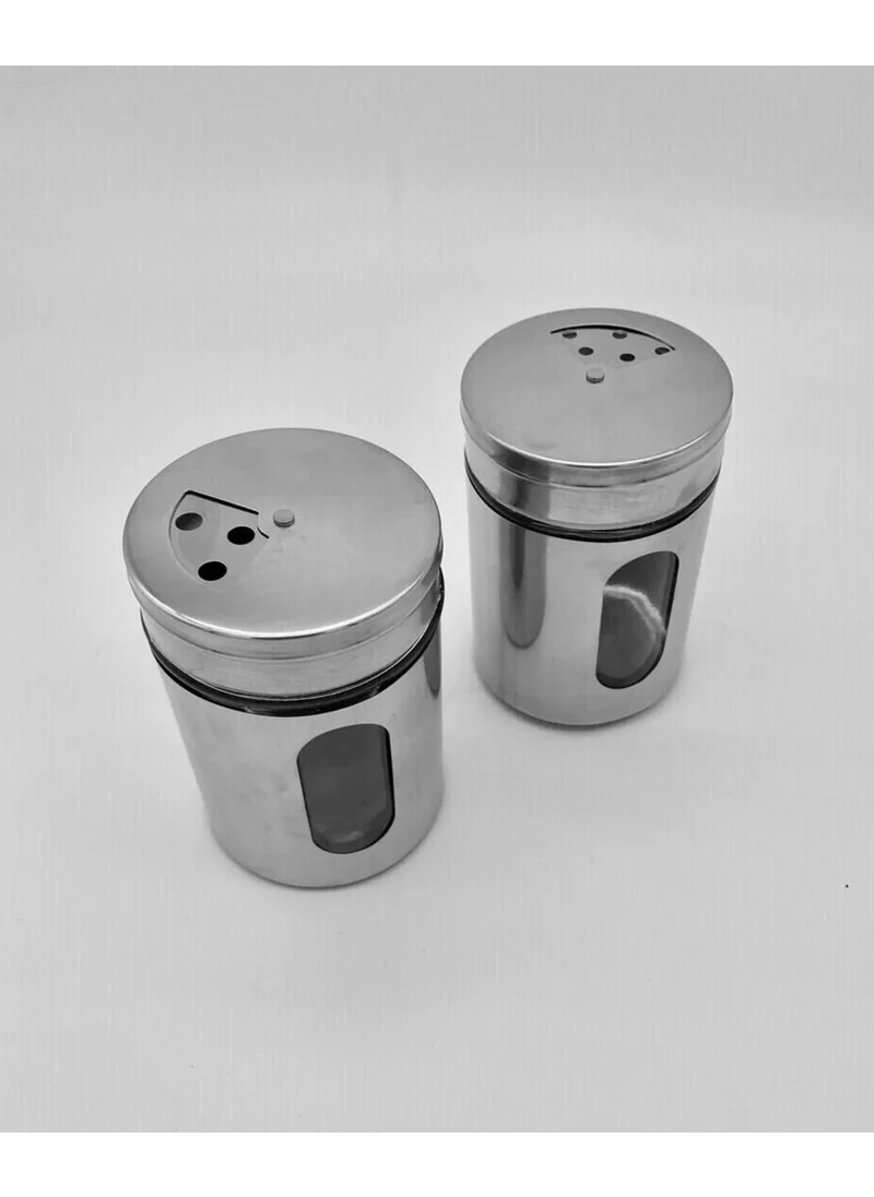 BarkoFix 2 Pieces Spice Shaker Salt Shaker Pepper Shaker 3 Adjustable Head, Glass Stainless Steel Coated 5 x 8 cm