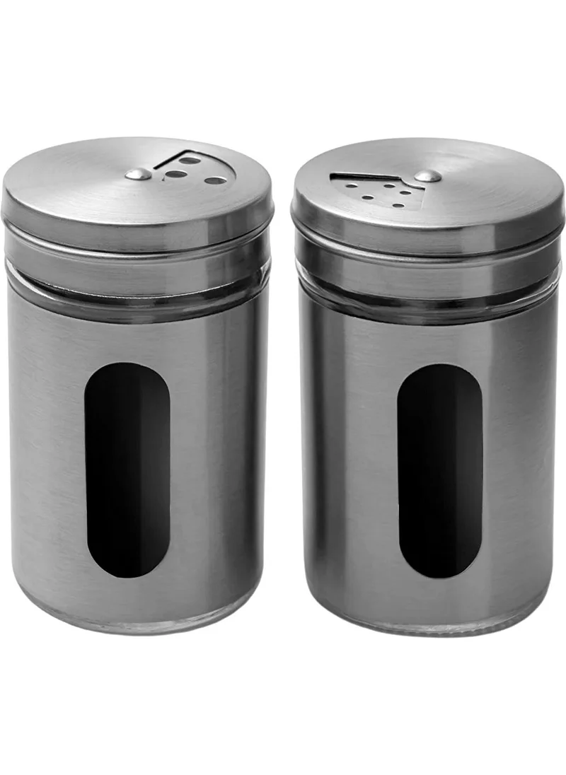 BarkoFix 2 Pieces Spice Shaker Salt Shaker Pepper Shaker 3 Adjustable Head, Glass Stainless Steel Coated 5 x 8 cm