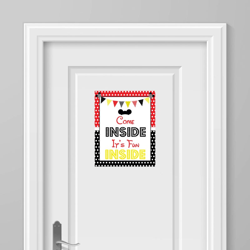 اورانج دولي مجموعة علامة Mickey Party من 4-8 × 10 بوصة Mickey Mouse Party Supplies علامة عيد ميلاد مطبوعة في Stock Card | ميكي ماوس كلوب هاوس مستوحاة من علامات الباب | ملصقات الطعام ديزني تسجيل ديكور بار الكلاب - Image 3