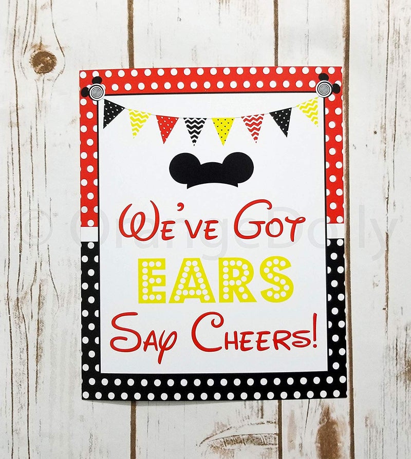 اورانج دولي مجموعة علامة Mickey Party من 4-8 × 10 بوصة Mickey Mouse Party Supplies علامة عيد ميلاد مطبوعة في Stock Card | ميكي ماوس كلوب هاوس مستوحاة من علامات الباب | ملصقات الطعام ديزني تسجيل ديكور بار الكلاب - Image 5