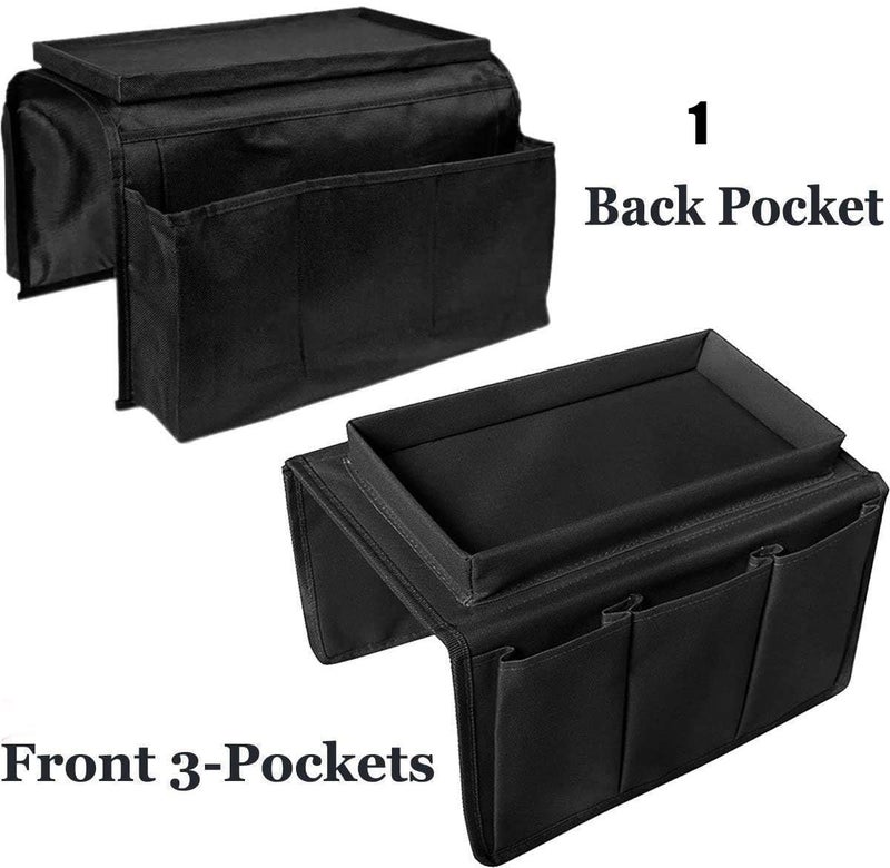 GLITZEN Sofa Armrest Hanging Storage Bag Organizer with 5 Pockets Chair NonSlip Armchair Caddy for Recliner Remote Holder TV Control Cell Phone with Trays for Tea Coffee Mugs - Image 3