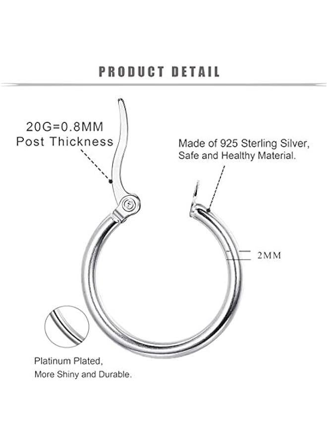 3 Pairs Sterling Silver Round Hoop Earring for Women Lightweight Click-Top Hoop Earring Hypoallergenic 10-20MM - Image 3