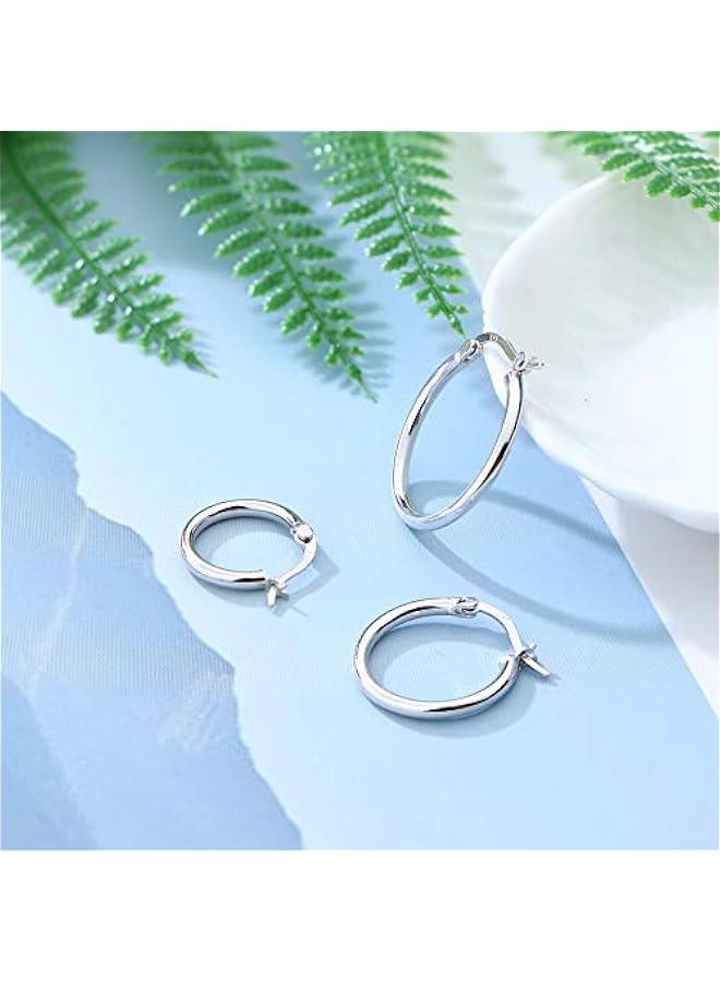 3 Pairs Sterling Silver Round Hoop Earring for Women Lightweight Click-Top Hoop Earring Hypoallergenic 10-20MM - Image 5