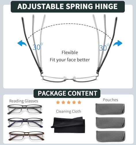READITEASY 3 Pack Reading Glasses Men 2.75 Blue Light Blocking, Readers Men with Spring Hinge Reduce Eyestrain/UV/Dryness, Mens Reading Glasses 2.75+ - Image 5