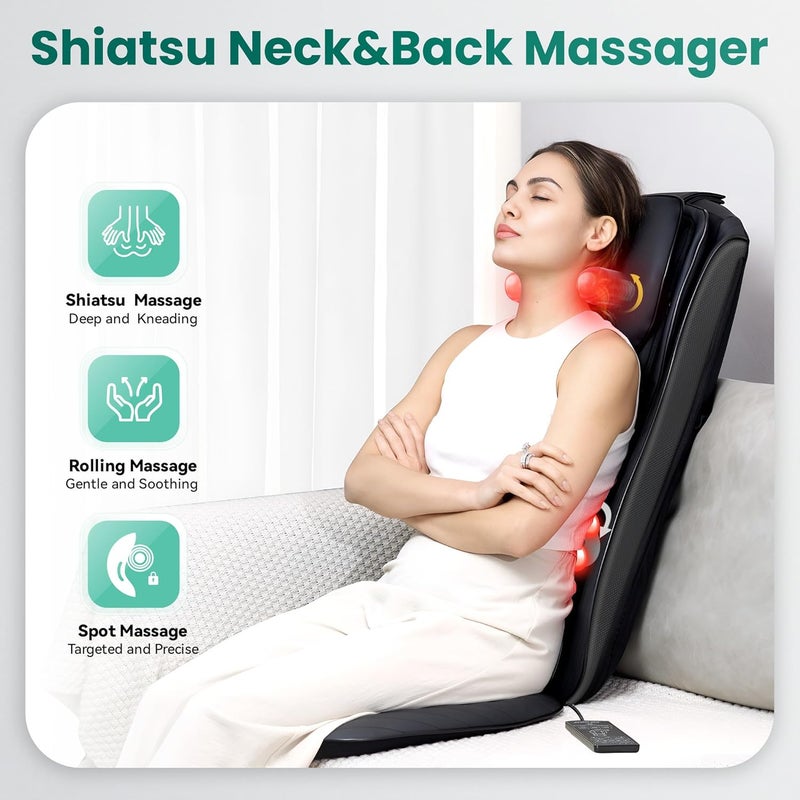 Snailax 2025 Shiatsu Neck Back Massager with Heat Deep Kneading Massage Chair PadAdjustable IntensityFull Body Massage Seat Cushion for Relaxation - Image 2
