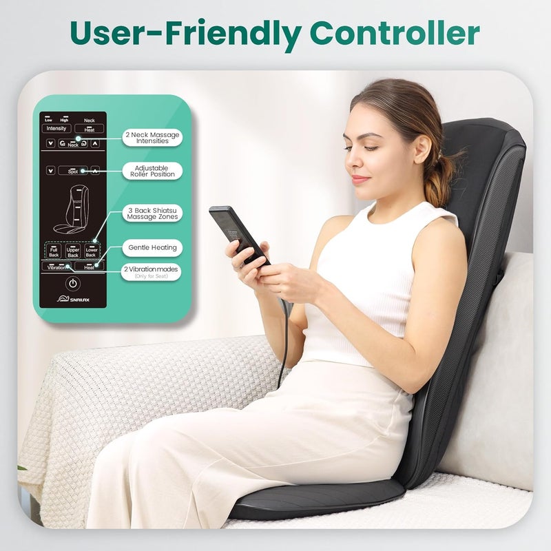 Snailax 2025 Shiatsu Neck Back Massager with Heat Deep Kneading Massage Chair PadAdjustable IntensityFull Body Massage Seat Cushion for Relaxation - Image 5