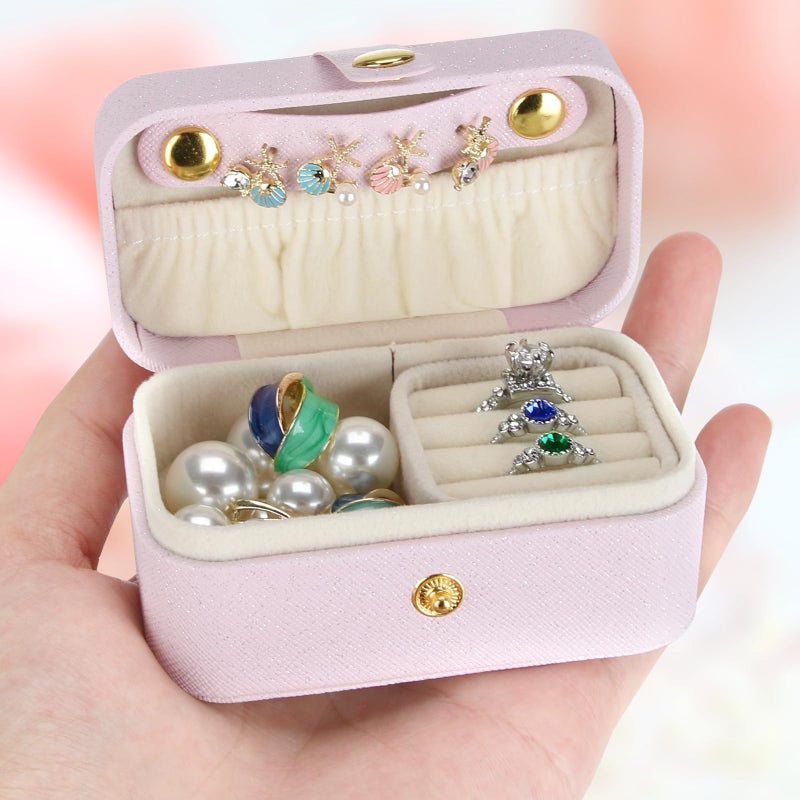 KUKUVR Small Travel Jewelry Box, Mini Jewelry Holder for Multiple Rings Necklace Earrings Lipstick, Portable Jewelry Storage Organizer Case with Removable Ring Slot (PINK) - Image 1