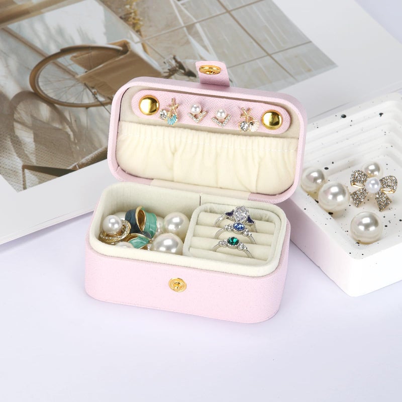 KUKUVR Small Travel Jewelry Box, Mini Jewelry Holder for Multiple Rings Necklace Earrings Lipstick, Portable Jewelry Storage Organizer Case with Removable Ring Slot (PINK) - Image 3