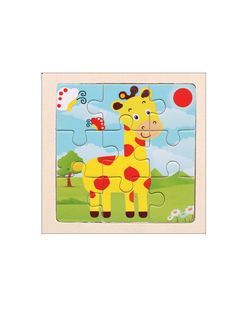 Children's Educational Wooden Cartoon Giraffe Jigsaw Puzzles Suitable Gift Bag Pack - Image 1