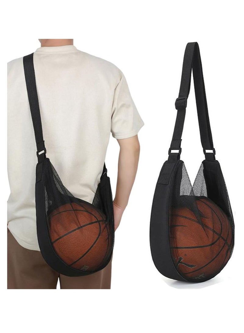 Generic Black single ball bag, basketball bag, mesh crossbody bag, sports ball storage bag, mesh backpack, sling bag, portable one shoulder fitness bag, volleyball and football sports bag - Image 1
