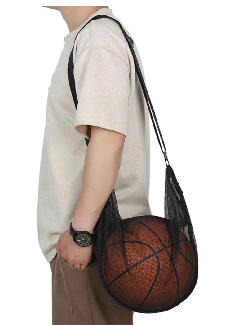 Generic Black single ball bag, basketball bag, mesh crossbody bag, sports ball storage bag, mesh backpack, sling bag, portable one shoulder fitness bag, volleyball and football sports bag - Image 3