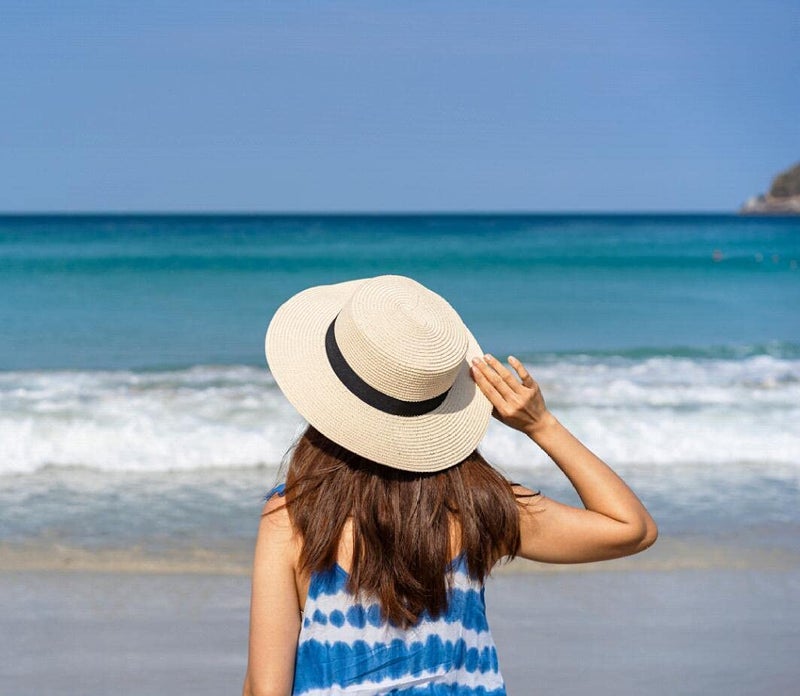 Lanzom Sun Hats for Women Wide Brim Straw Boater Hat Foldable Packable Beach Hat for Summer (Ivory White, Medium) - Image 5