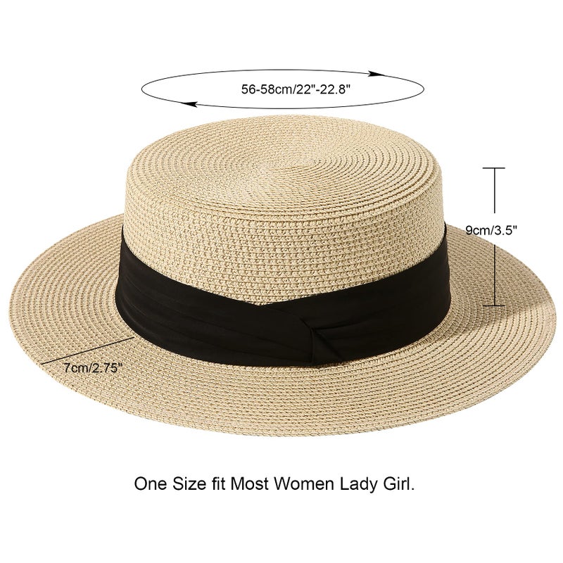 Lanzom Sun Hats for Women Wide Brim Straw Boater Hat Foldable Packable Beach Hat for Summer (Ivory White, Medium) - Image 3