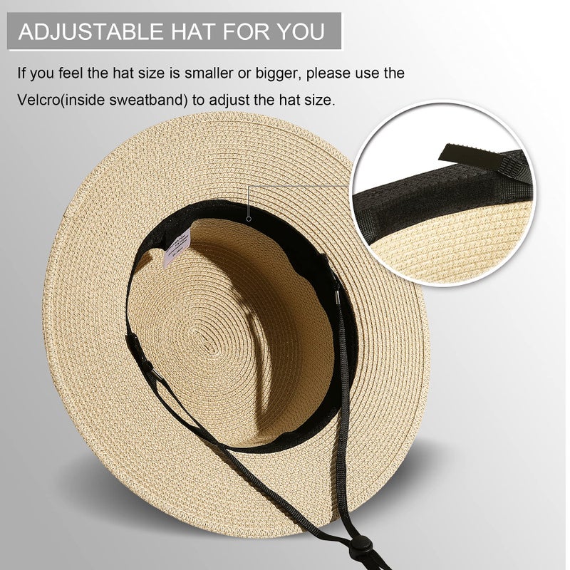Lanzom Sun Hats for Women Wide Brim Straw Boater Hat Foldable Packable Beach Hat for Summer (Ivory White, Medium) - Image 4