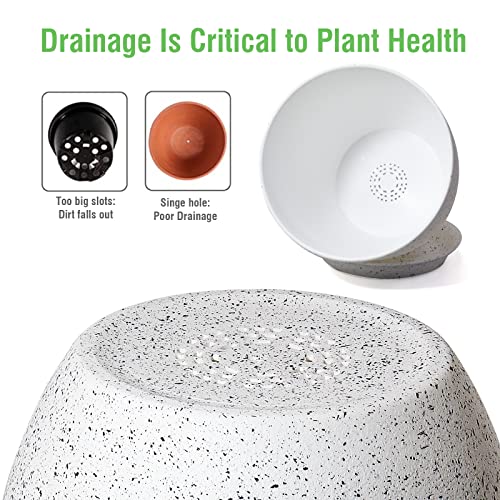 UOUZ 12/10/9 Large Modern Plant Pots, Plastic Planters with Drainage Holes and Saucers for Indoor Outdoor Plants Flowers, White Speckles - Image 5