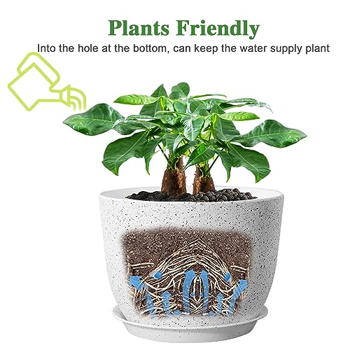 UOUZ 12/10/9 Large Modern Plant Pots, Plastic Planters with Drainage Holes and Saucers for Indoor Outdoor Plants Flowers, White Speckles - Image 4