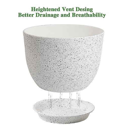 UOUZ 12/10/9 Large Modern Plant Pots, Plastic Planters with Drainage Holes and Saucers for Indoor Outdoor Plants Flowers, White Speckles - Image 3