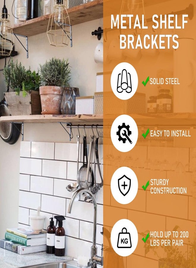 Home Master Hardware أقواس تثبيت أرفف من هوم ماستر هاردوير، مقاس 10 × 8 بوصة، زاوية تثبيت جدارية مثلثة الشكل 90 درجة للأرفف العائمة، دعامة معدنية مع براغي، عبوة من 10 قطع، لون أسود - Image 4
