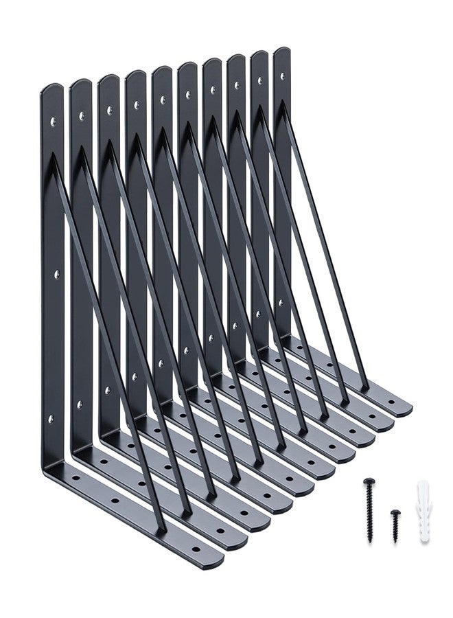 Home Master Hardware أقواس تثبيت أرفف من هوم ماستر هاردوير، مقاس 10 × 8 بوصة، زاوية تثبيت جدارية مثلثة الشكل 90 درجة للأرفف العائمة، دعامة معدنية مع براغي، عبوة من 10 قطع، لون أسود - Image 1
