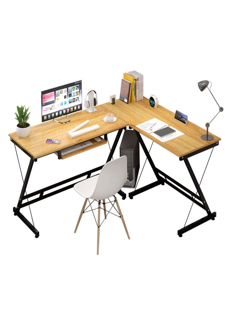 Raxoom L Shaped Gaming Desk, PC Gaming Desk, Corner Desk Table for Home Office Sturdy Writing Workstation(Brown)  - Image 1