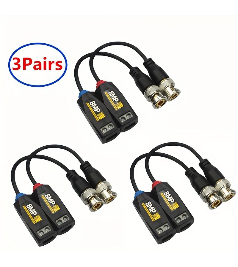 3 أزواج 8 ميجابكسل BNC CCTV محول متحد المحور لنقل الفيديو AHD HD CVI TVI CVBS سلبي زوج مجدول - Image 1
