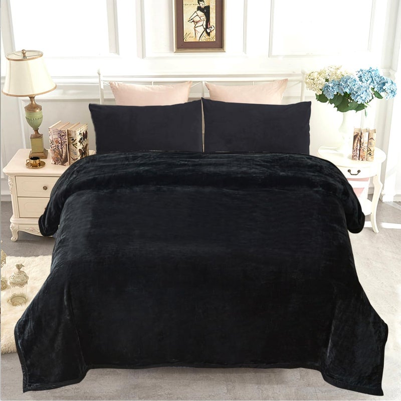 JYK Fleece Plush Blanket 3.5 LB, 1 Ply, Korean Mink Blanket Queen 79" x 91" - Super Soft and Warm, Lightweight and Cozy Fuzzy Solid Color Fleece Blanket for Bed, Black - Image 2