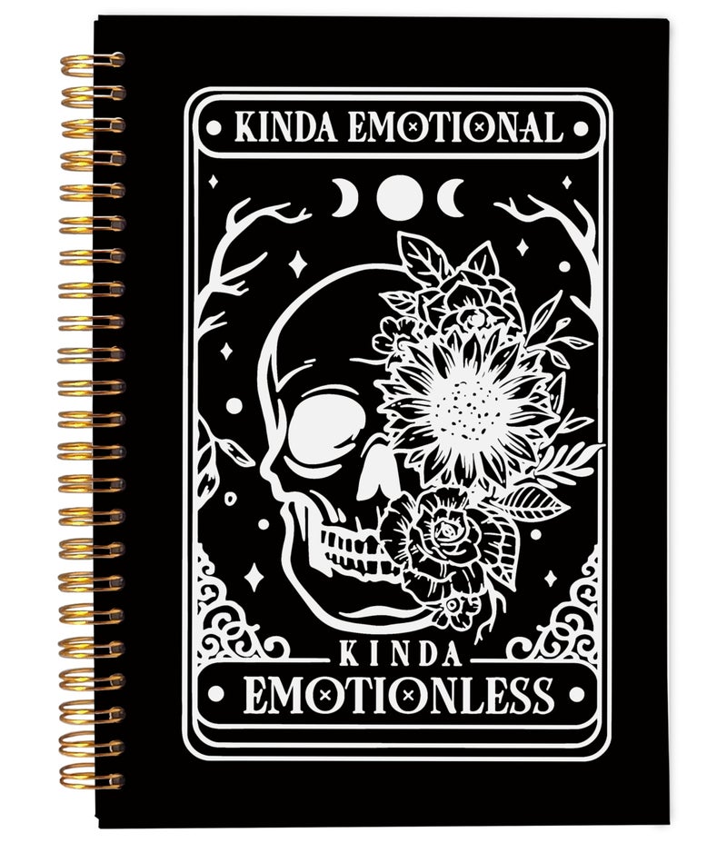 Ecezatik Floral Skull Notebook, Goth Gothic Notebook Journal, Witchy Journal, Goth Office Supplies, Spiral Notebook 5.5x8.3, Kinda Emotion Kinds Emotionless - Image 1