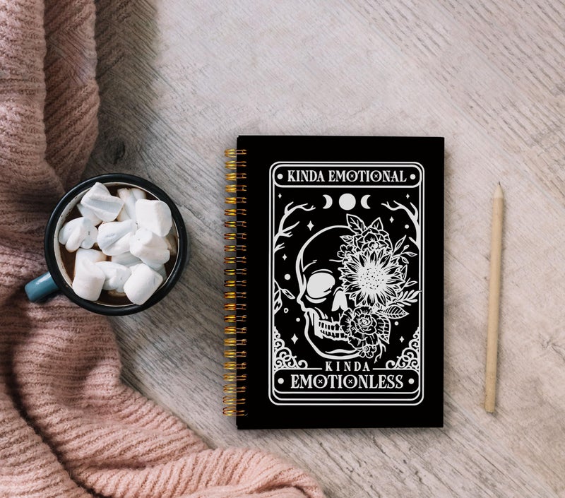 Ecezatik Floral Skull Notebook, Goth Gothic Notebook Journal, Witchy Journal, Goth Office Supplies, Spiral Notebook 5.5x8.3, Kinda Emotion Kinds Emotionless - Image 4