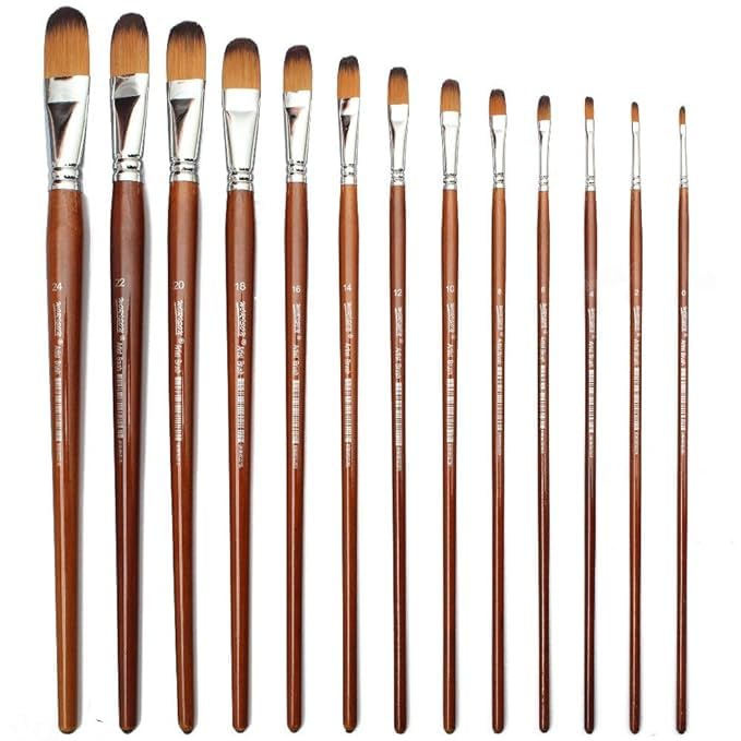 URBAN BOX 13 Pc Flat Synthetic Hair Long Handle Painting Brush for Acrylic Watercolor and Gouache PaintingWood - Image 2