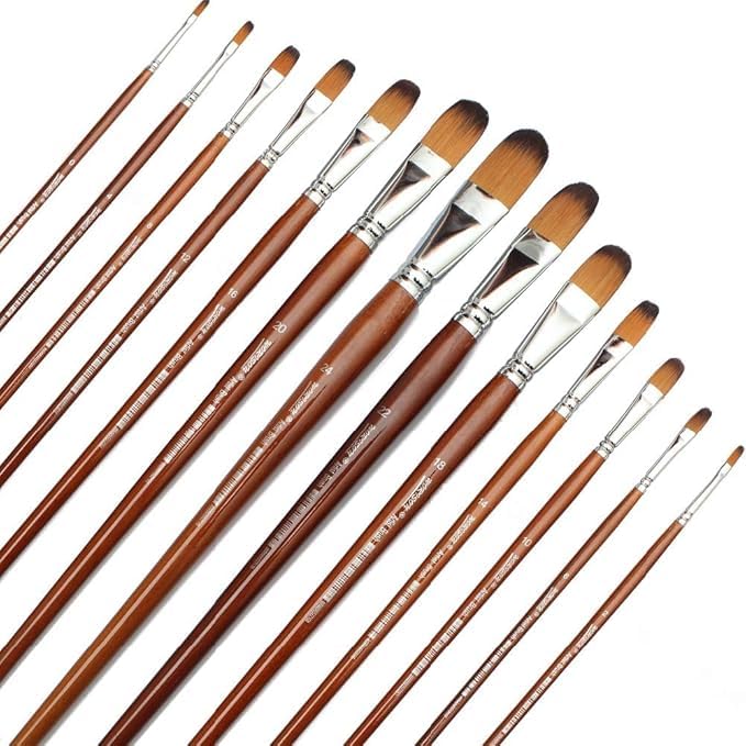 URBAN BOX 13 Pc Flat Synthetic Hair Long Handle Painting Brush for Acrylic Watercolor and Gouache PaintingWood - Image 3