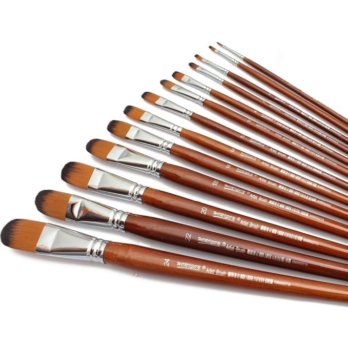 URBAN BOX 13 Pc Flat Synthetic Hair Long Handle Painting Brush for Acrylic Watercolor and Gouache PaintingWood - Image 1