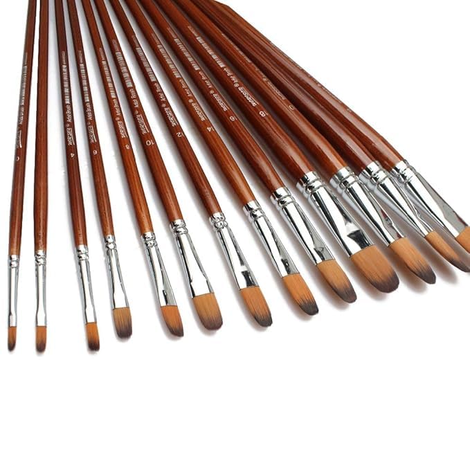 URBAN BOX 13 Pc Flat Synthetic Hair Long Handle Painting Brush for Acrylic Watercolor and Gouache PaintingWood - Image 5