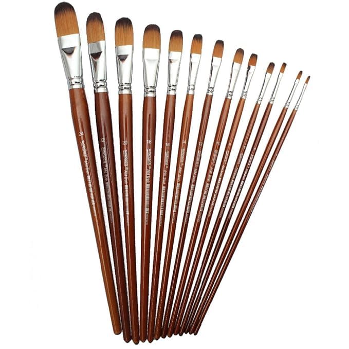 URBAN BOX 13 Pc Flat Synthetic Hair Long Handle Painting Brush for Acrylic Watercolor and Gouache PaintingWood - Image 4