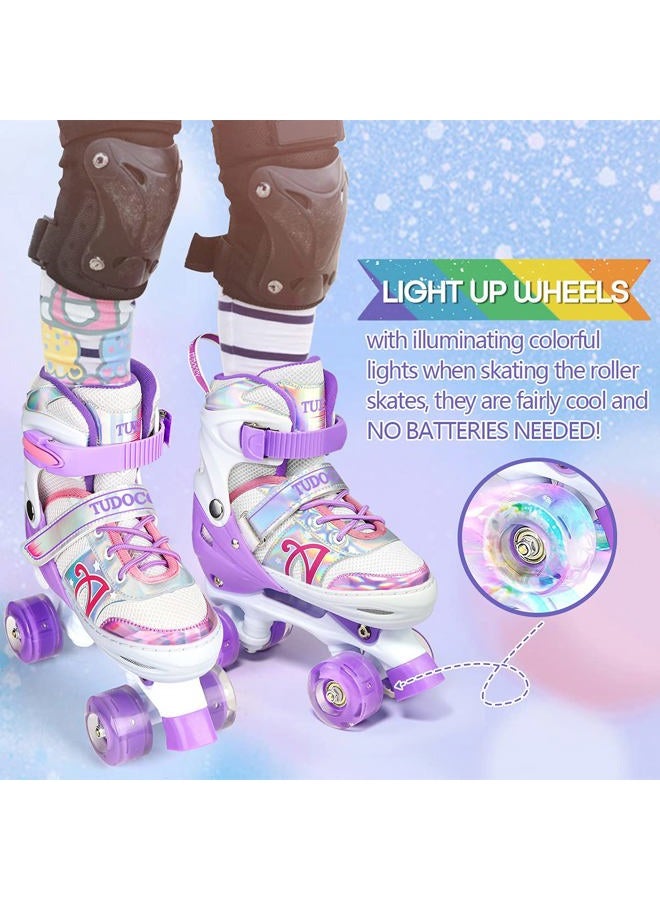 Tudoccy Roller Skates for Kids, Shine Skates 4 Size Adjustable Roller Skates with Light up Wheels for Girls, Teens, Outdoor Rollerskates for Beginners & Advanced | Purple, M - 13C-3Y, (Medium, Purple) - Image 3