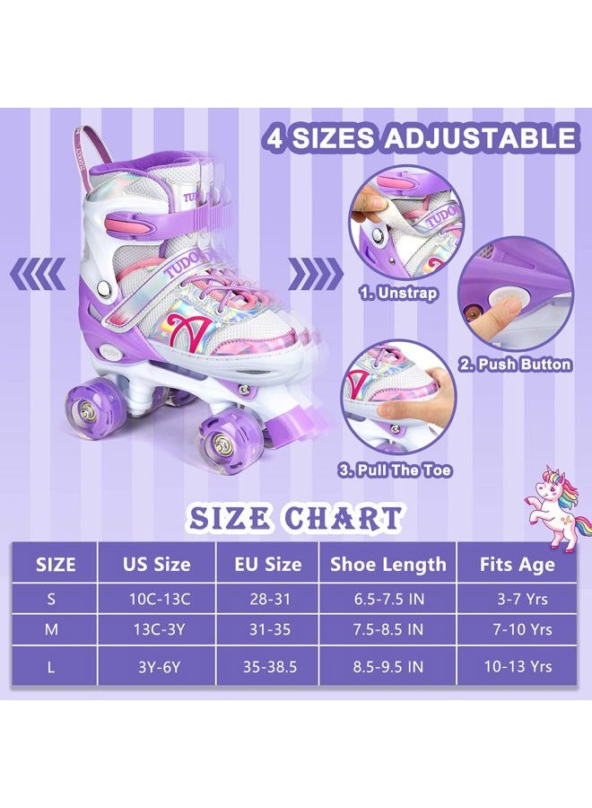 Tudoccy Roller Skates for Kids, Shine Skates 4 Size Adjustable Roller Skates with Light up Wheels for Girls, Teens, Outdoor Rollerskates for Beginners & Advanced | Purple, M - 13C-3Y, (Medium, Purple) - Image 2