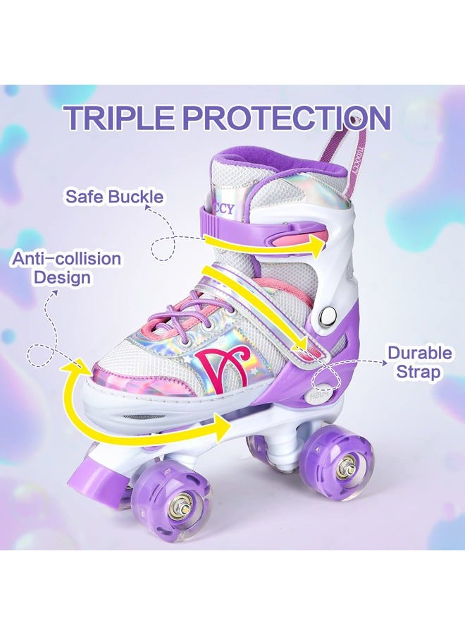 Tudoccy Roller Skates for Kids, Shine Skates 4 Size Adjustable Roller Skates with Light up Wheels for Girls, Teens, Outdoor Rollerskates for Beginners & Advanced | Purple, M - 13C-3Y, (Medium, Purple) - Image 4