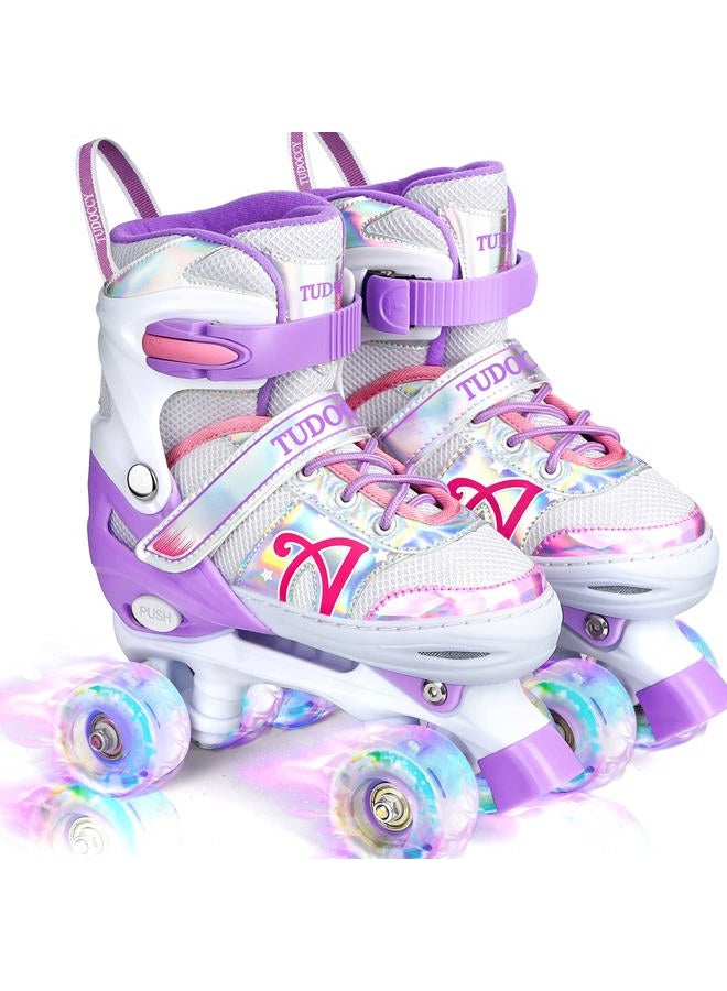 Tudoccy Roller Skates for Kids, Shine Skates 4 Size Adjustable Roller Skates with Light up Wheels for Girls, Teens, Outdoor Rollerskates for Beginners & Advanced | Purple, M - 13C-3Y, (Medium, Purple) - Image 1
