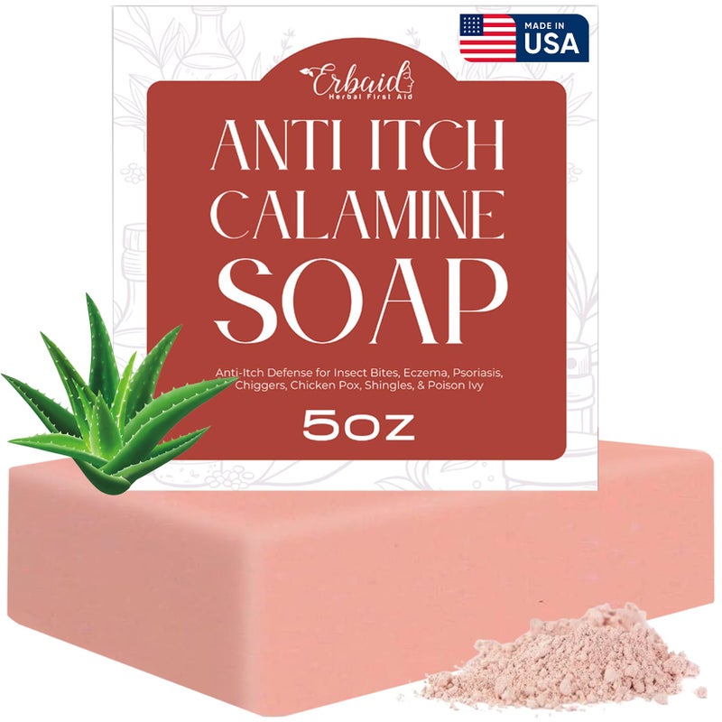 Erbaid Calamine Soap Bar â€“ All Natural Instant Itch Relief â€“ Calming Calamine Soap for Itchy Skin, Insect Bite, Eczema, Poison Ivy Rash, Chicken Pox â€“ Pure Anti-Itch Body Wash Made in USA â€“ Large 5oz Bar - Image 1