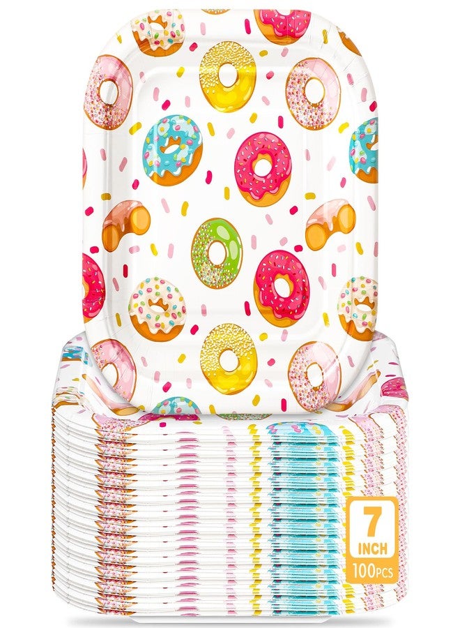 Potchen 100 Pcs Dessert Plates Bulk 7 x 7 Inch Disposable Square Paper Plates Heavy Duty Party Plate for Birthday Party Baby Shower Wedding Picnic Event Supplies(Donut) - Image 1
