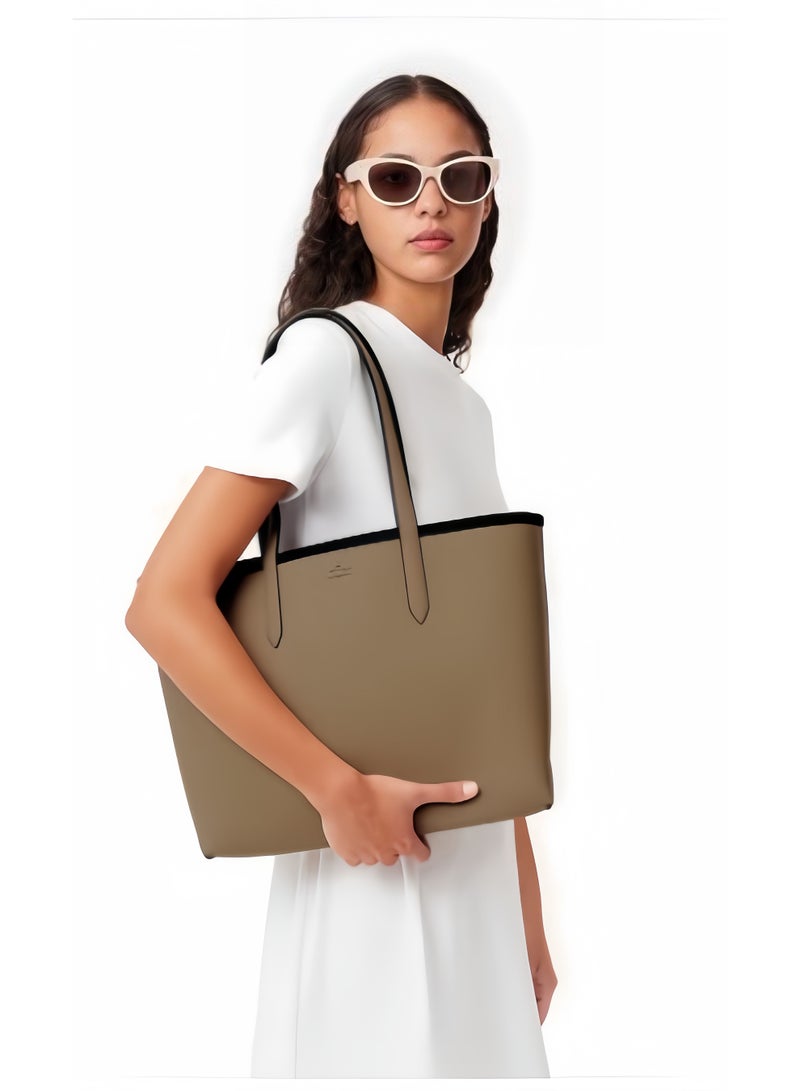 لاكوست حقائب يد نسائية من لاكوست، ذات وجهين ونبرة مزدوجة، سعة كبيرة، عصرية ومتعددة الوظائف، أسود/بني - Image 2