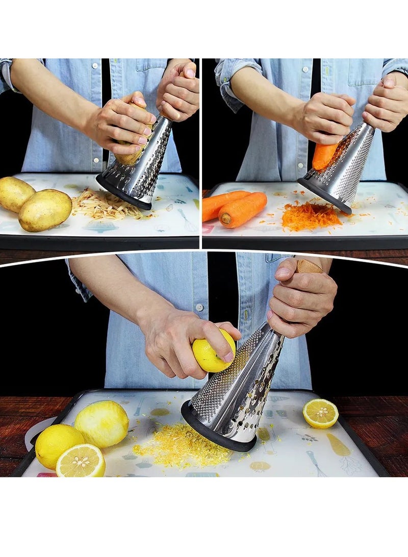 Cone Cheese Grater with Handle Stainless Steel Grater Triple Function Wood Handle Shredder Non-Slip Rubber Bottom Hand Held Multifunction Vegetables Grater, 28 cm - Image 5