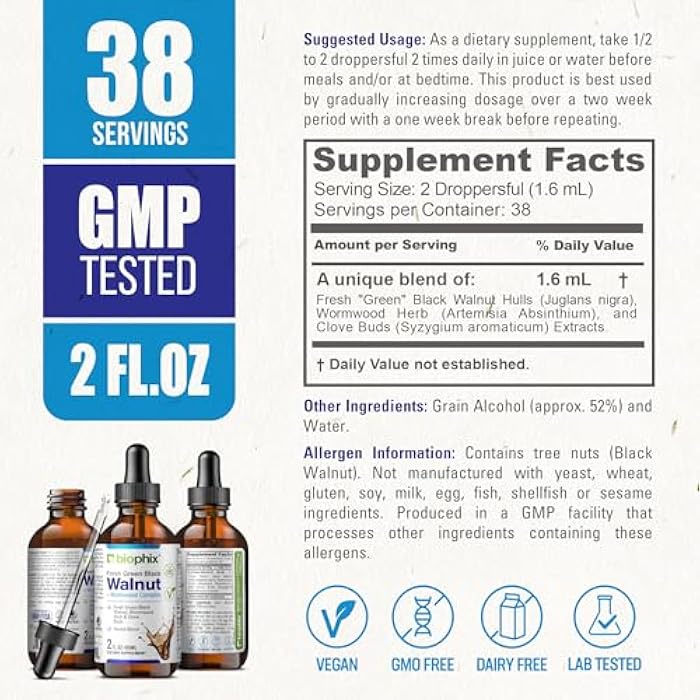 biophix مستخلص الجوز الأسود الأخضر من بايوفيكس 2 أونصة - أعشاب طبيعية قوية لتنظيف تدعم صحة الأمعاء - Image 4