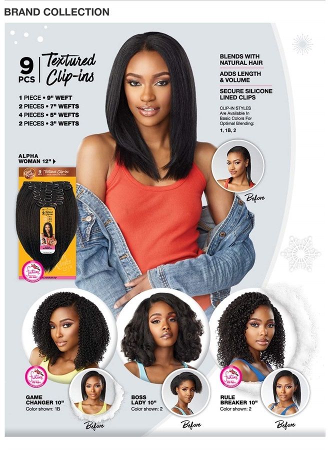 Sensationnel Clip in Alpha Woman - CKandco 12 inch Textured Clip in 9 Piece Pack Adds Volume Protective Style - Curls Kinks and Co Alphawoman 12 - (1)