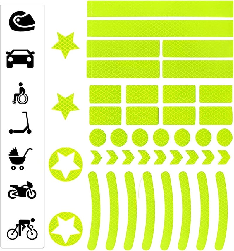 OneNine 42Pcs Reflective Stickers, Bike Reflective Tape Night Safety Stickers Waterproof Warning Strip Reflective Decals for Bicycle Wheelchairs Motorbike Helmet Scooter Baby Carriage Stroller - Image 1