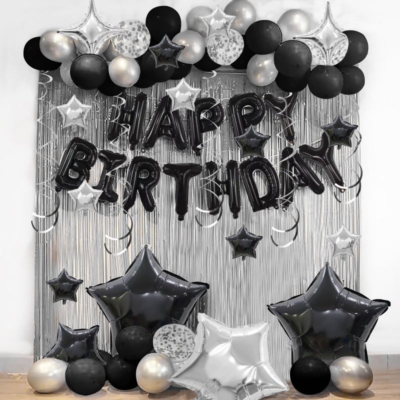 SPFYunion 56 PCS Happy Birthday Balloons Happy Birthday Banner Silver and Black Balloons for Boys Men Girls Women 16th 18th 20th 21st 25th 30th 40th 50th 60th Birthday Party Decorations (Black) - Image 3