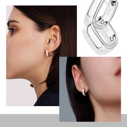 ALEXCRAFT 925 Sterling Silver Earrings Small Chunky Silver Hoop Earrings for Women Trendy Hypoallergenic Small Thick Huggie Hoops Earring - Image 3