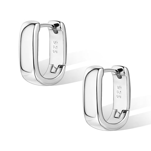 ALEXCRAFT 925 Sterling Silver Earrings Small Chunky Silver Hoop Earrings for Women Trendy Hypoallergenic Small Thick Huggie Hoops Earring - Image 1